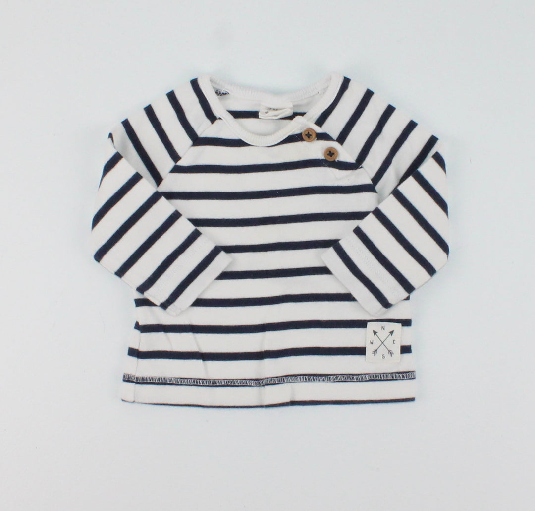 H&M NAVY STRIPED TOP ORGANIC COTTON 1-2M EUC