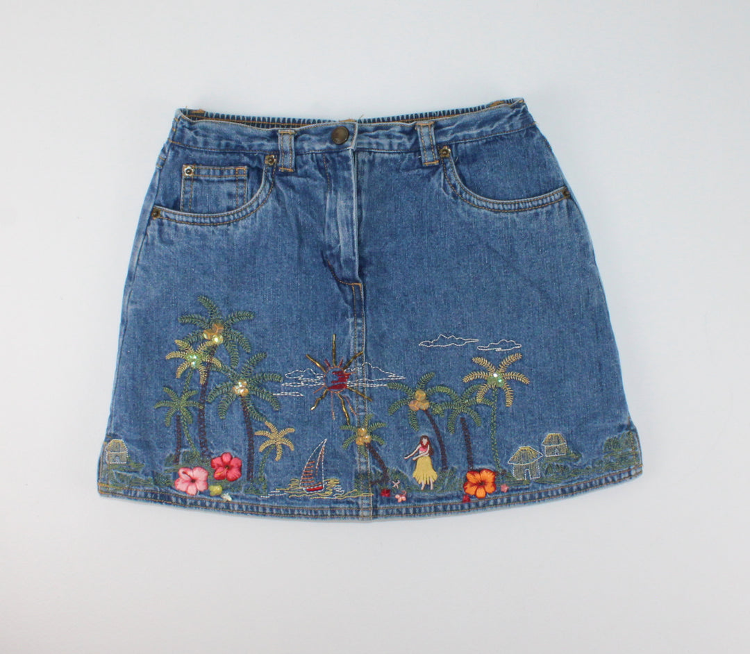 VINTAGE GYMBOREE DENIM TROPICAL SKORT 7Y VGUC