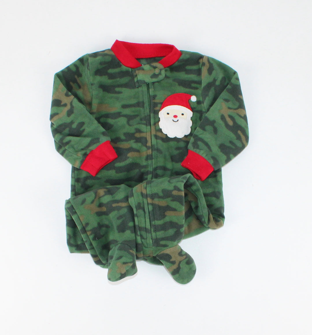 CARTERS CAMO SANTA FLEECE FOOTIES 3-6M EUC