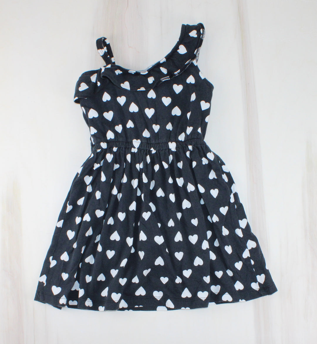 CARTERS BLACK WITH WHITE HEARTS DRESS 4-5Y VGUC