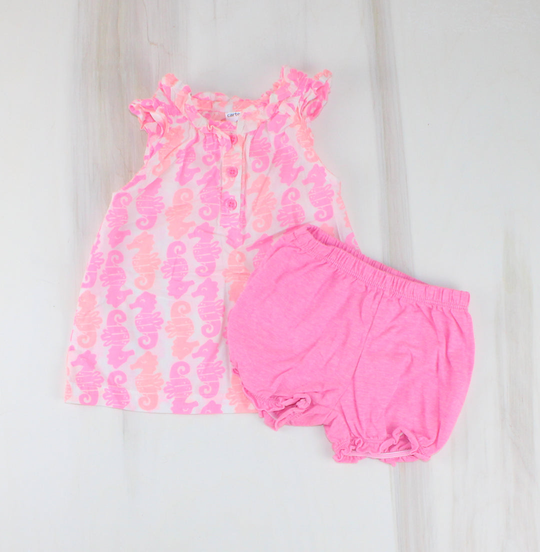 CARTERS NEON SEAHORSE OUTFIT 9M EUC