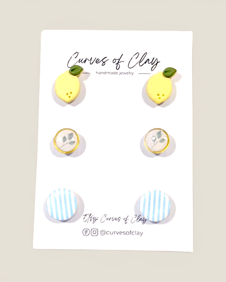 Curves of Clay, Everyday Stud Earrings 3 Pack