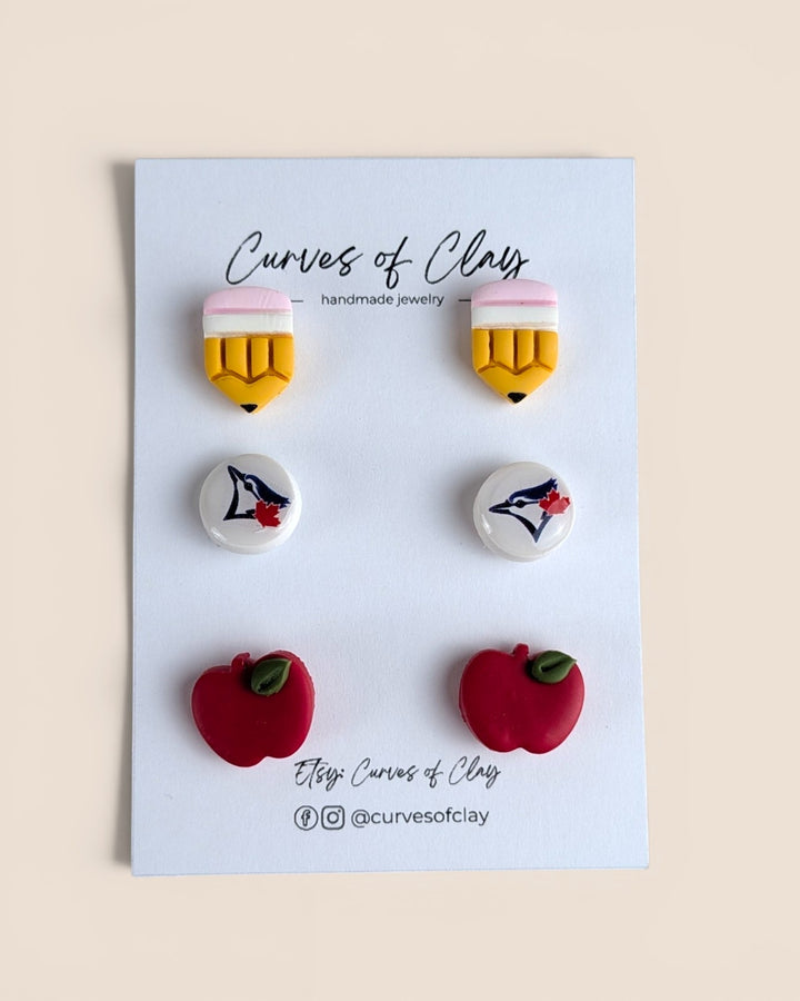 Curves of Clay, Everyday Stud Earrings 3 Pack