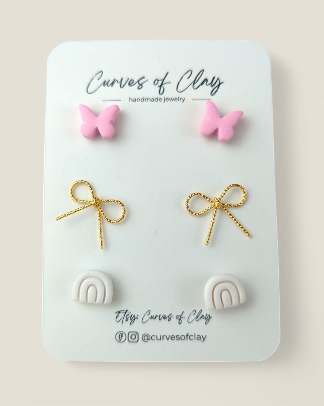Curves of Clay, Everyday Stud Earrings 3 Pack