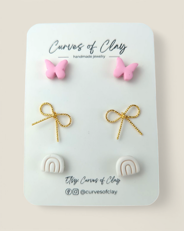 Curves of Clay, Everyday Stud Earrings 3 Pack