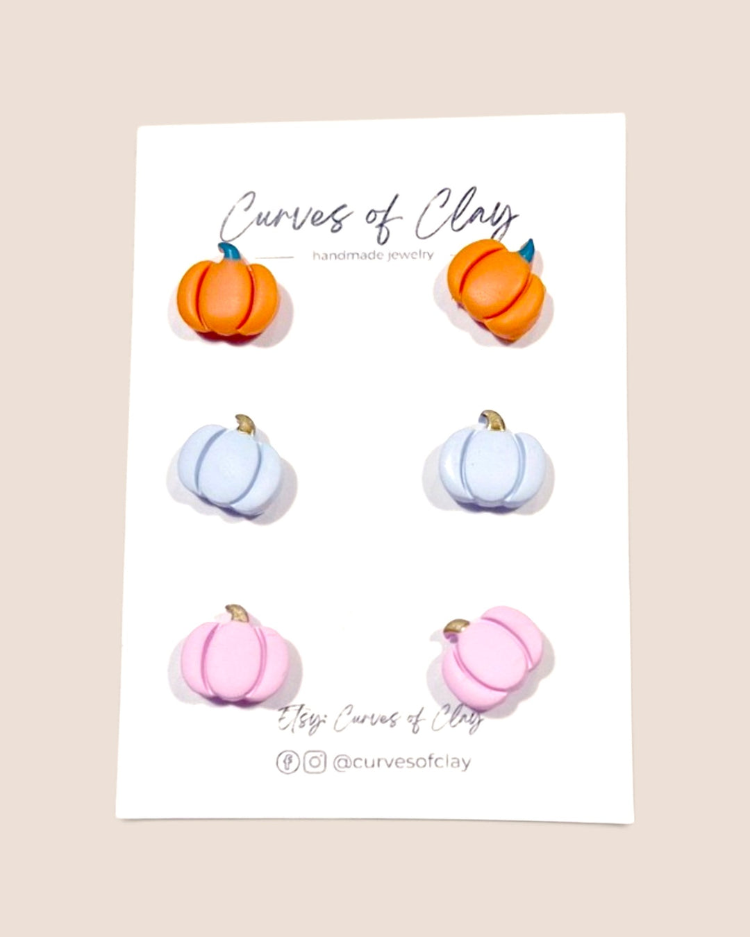 Curves of Clay, Autumn and Halloween Stud Earrings 3 Packs