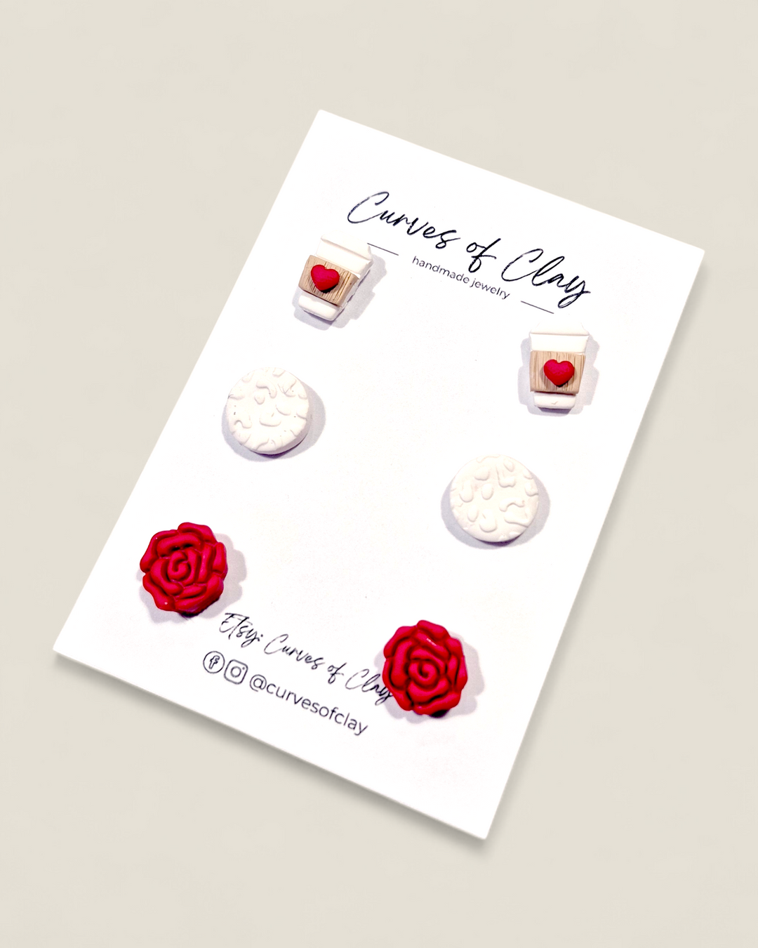 Curves of Clay, Valentine & Love Inspired Stud Earrings 3 Pack
