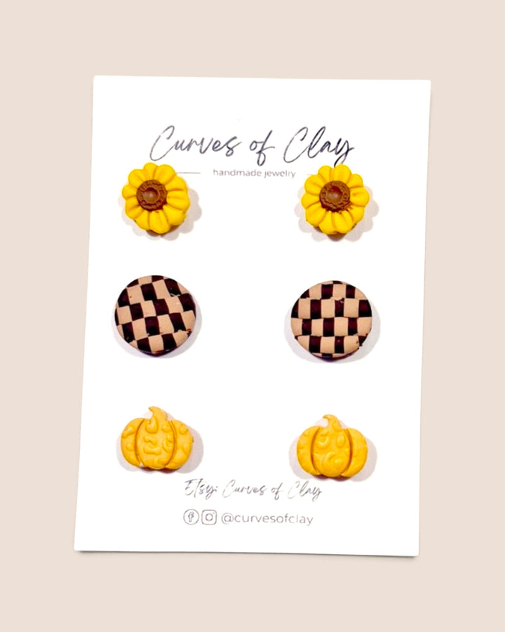 Curves of Clay, Autumn and Halloween Stud Earrings 3 Packs