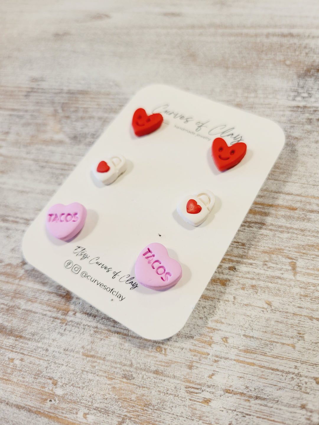 Curves of Clay, Valentine & Love Inspired Stud Earrings 3 Pack