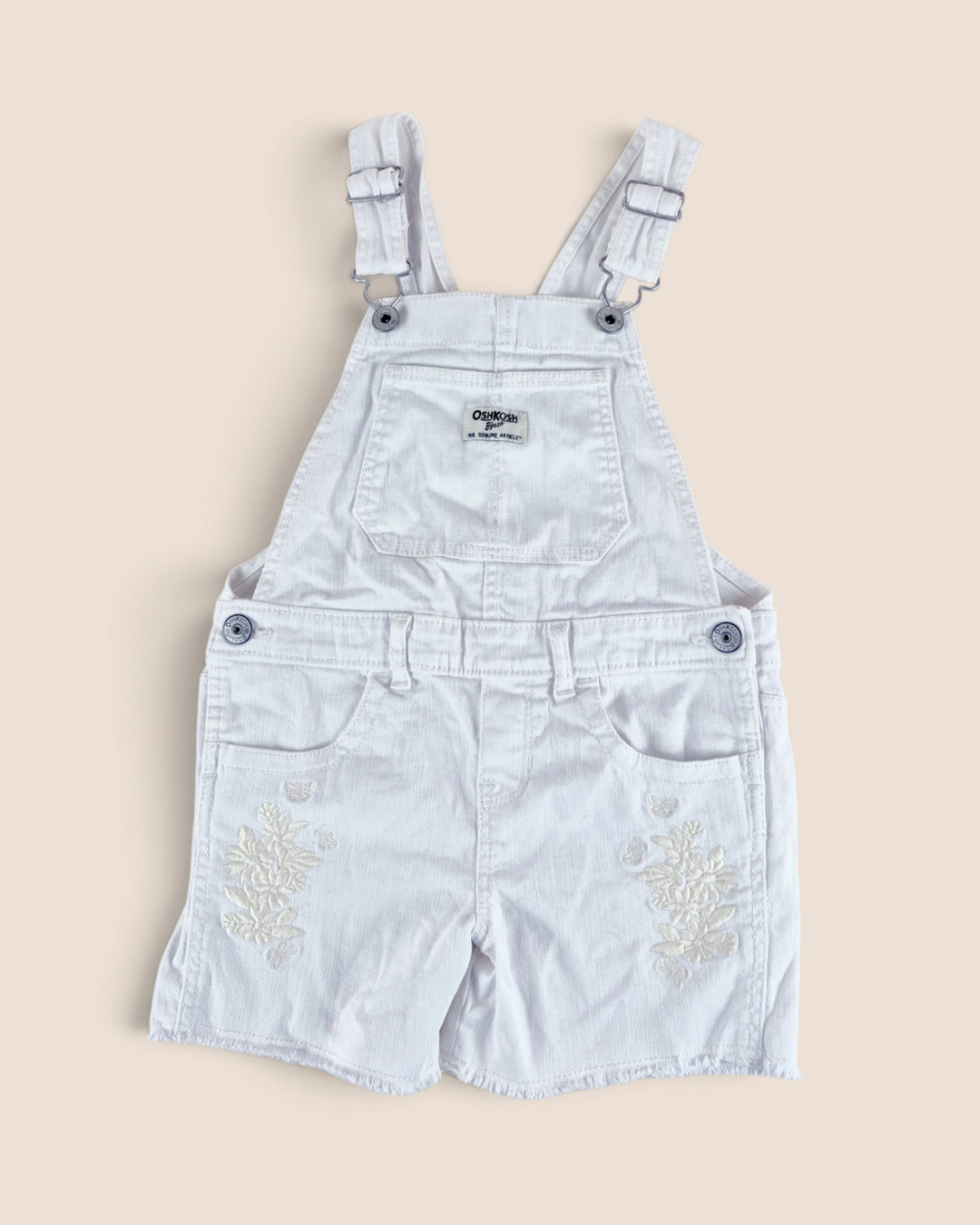Pre-Loved Oshkosh White Overall Shorts Girls 5Y | Betty’s Marketplace