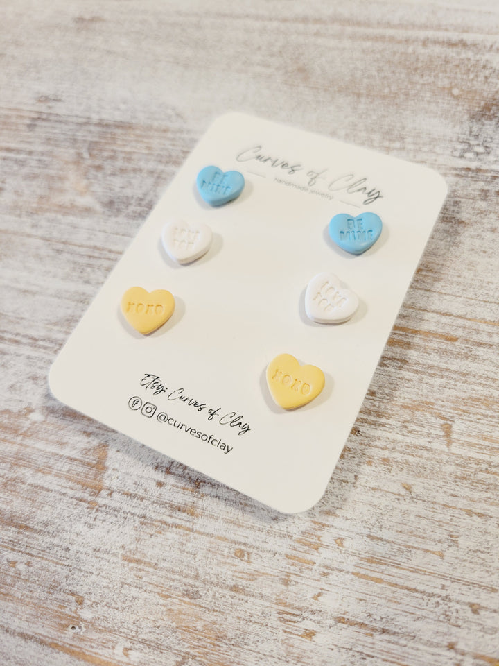 Curves of Clay, Valentine & Love Inspired Stud Earrings 3 Pack