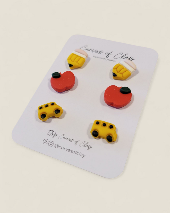 Curves of Clay, Everyday Stud Earrings 3 Pack