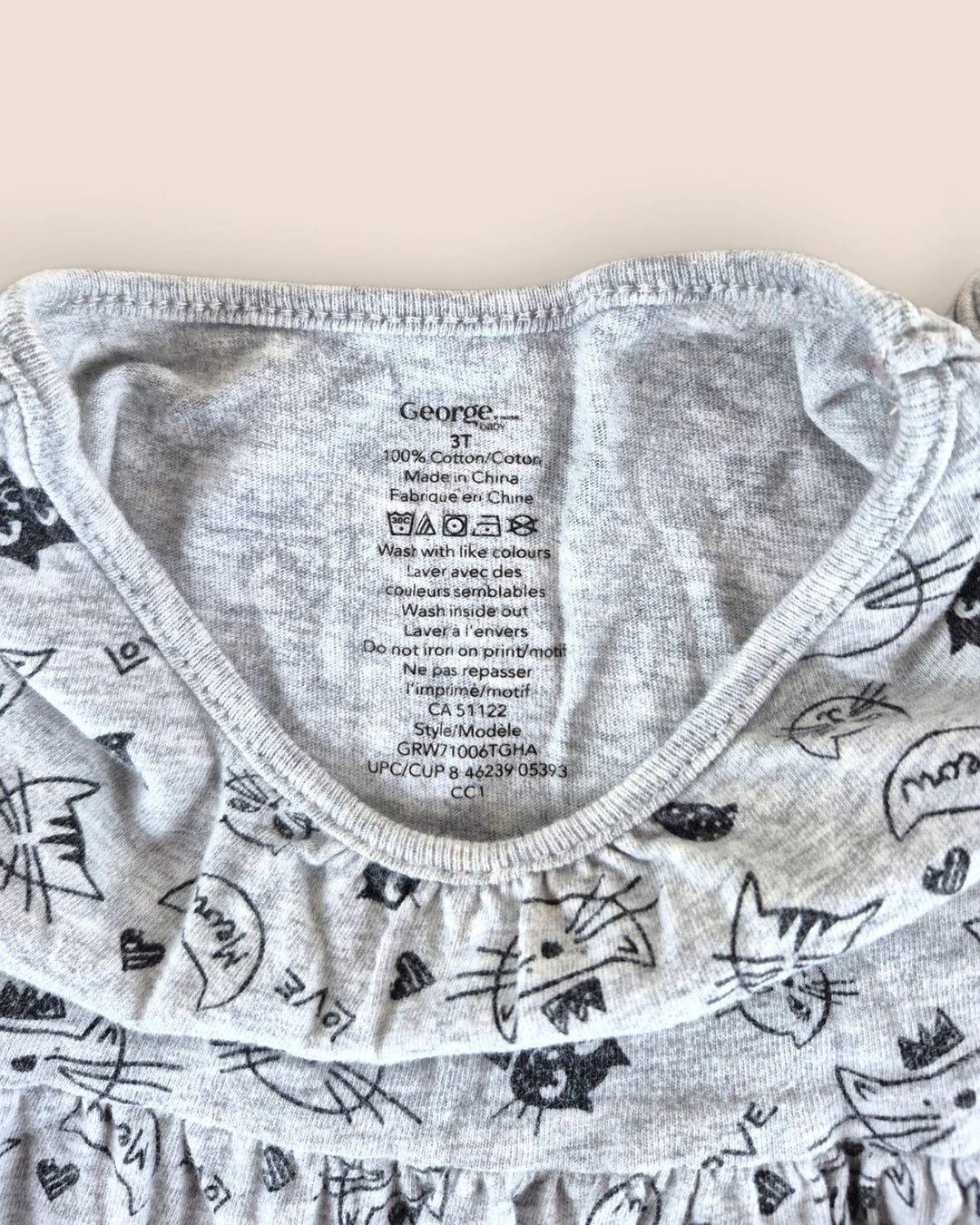 Pre-Loved George Grey Cat Dress Girls 3Y | Betty’s Marketplace
