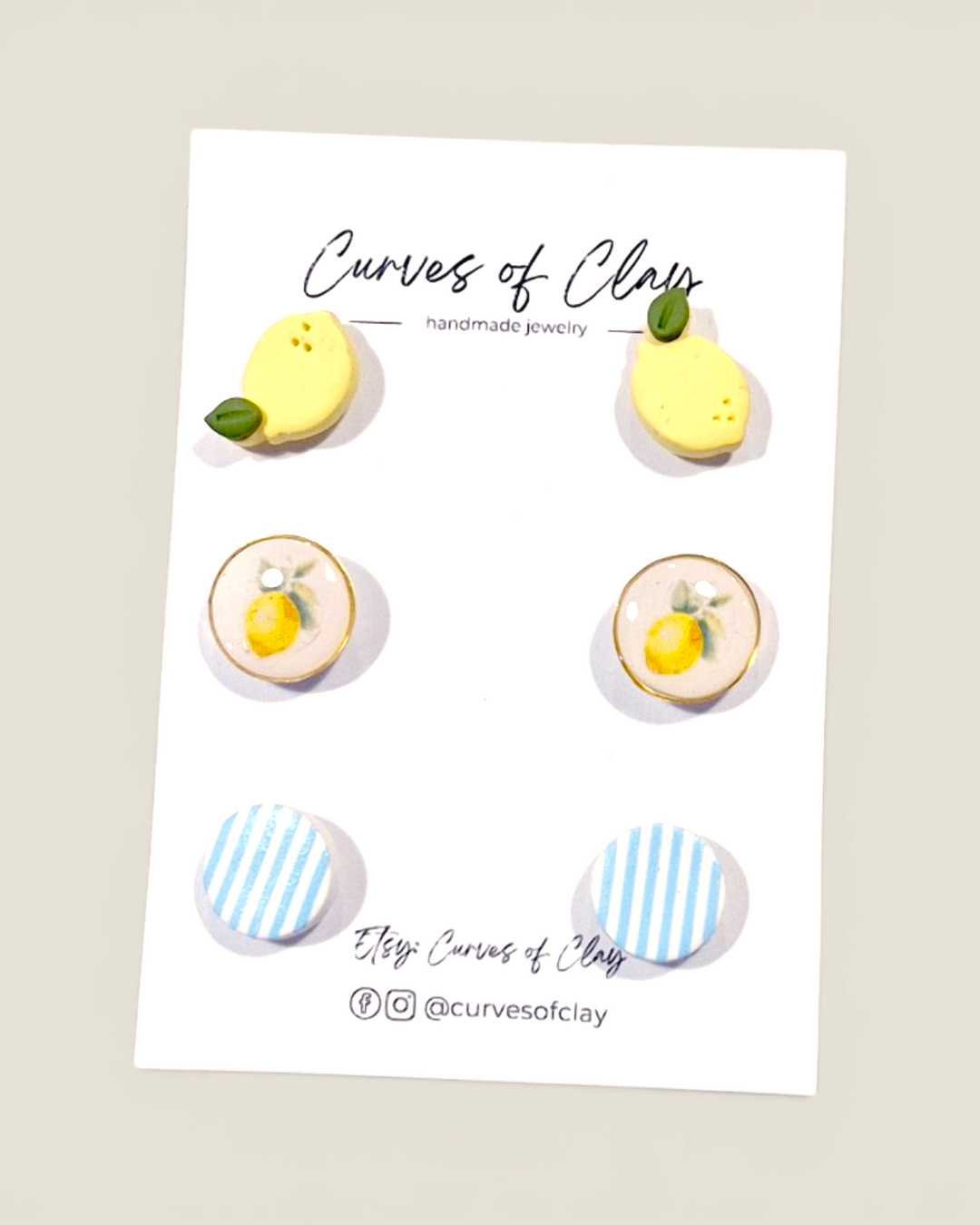Curves of Clay, Everyday Stud Earrings 3 Pack