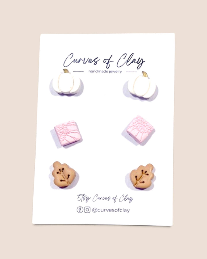 Curves of Clay, Autumn and Halloween Stud Earrings 3 Packs