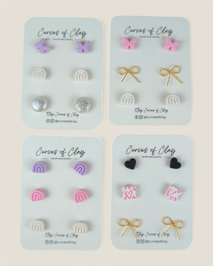 Curves of Clay, Everyday Stud Earrings 3 Pack