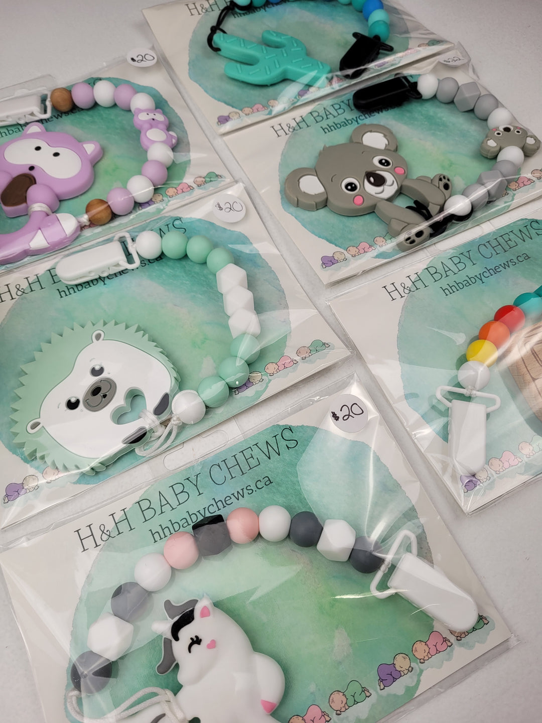 H&H Baby Chews, Silicone Clips with Teething Toys