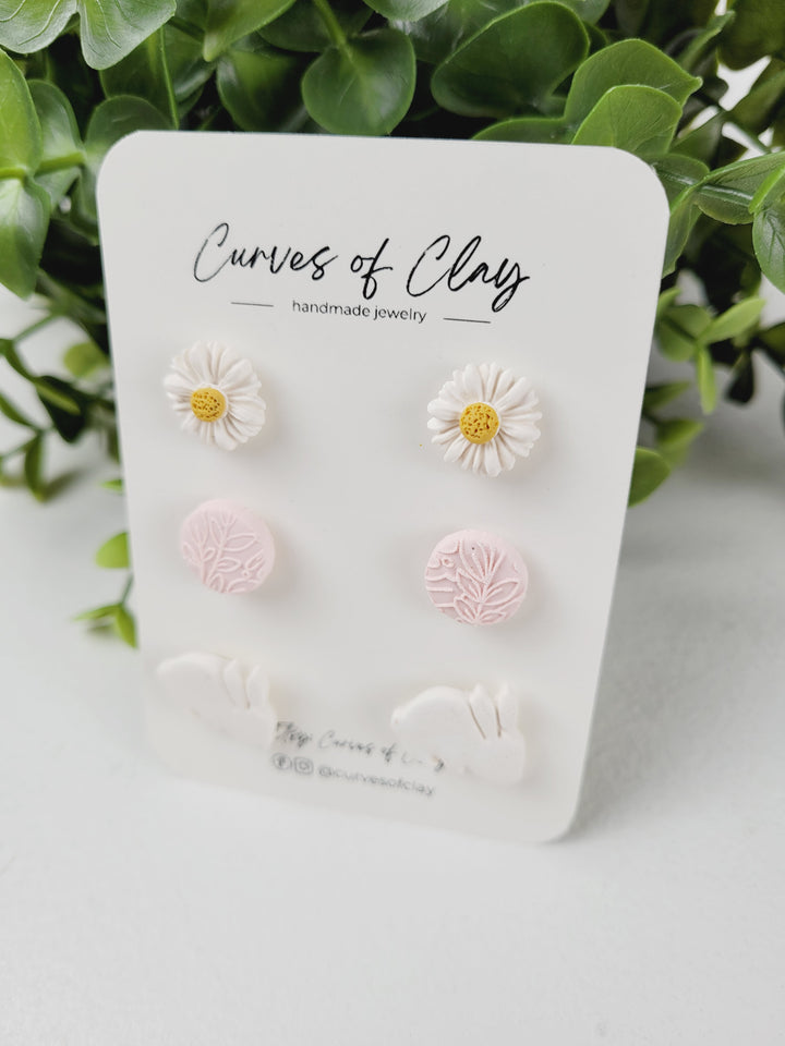 Curves of Clay, Everyday Stud Earrings 3 Pack