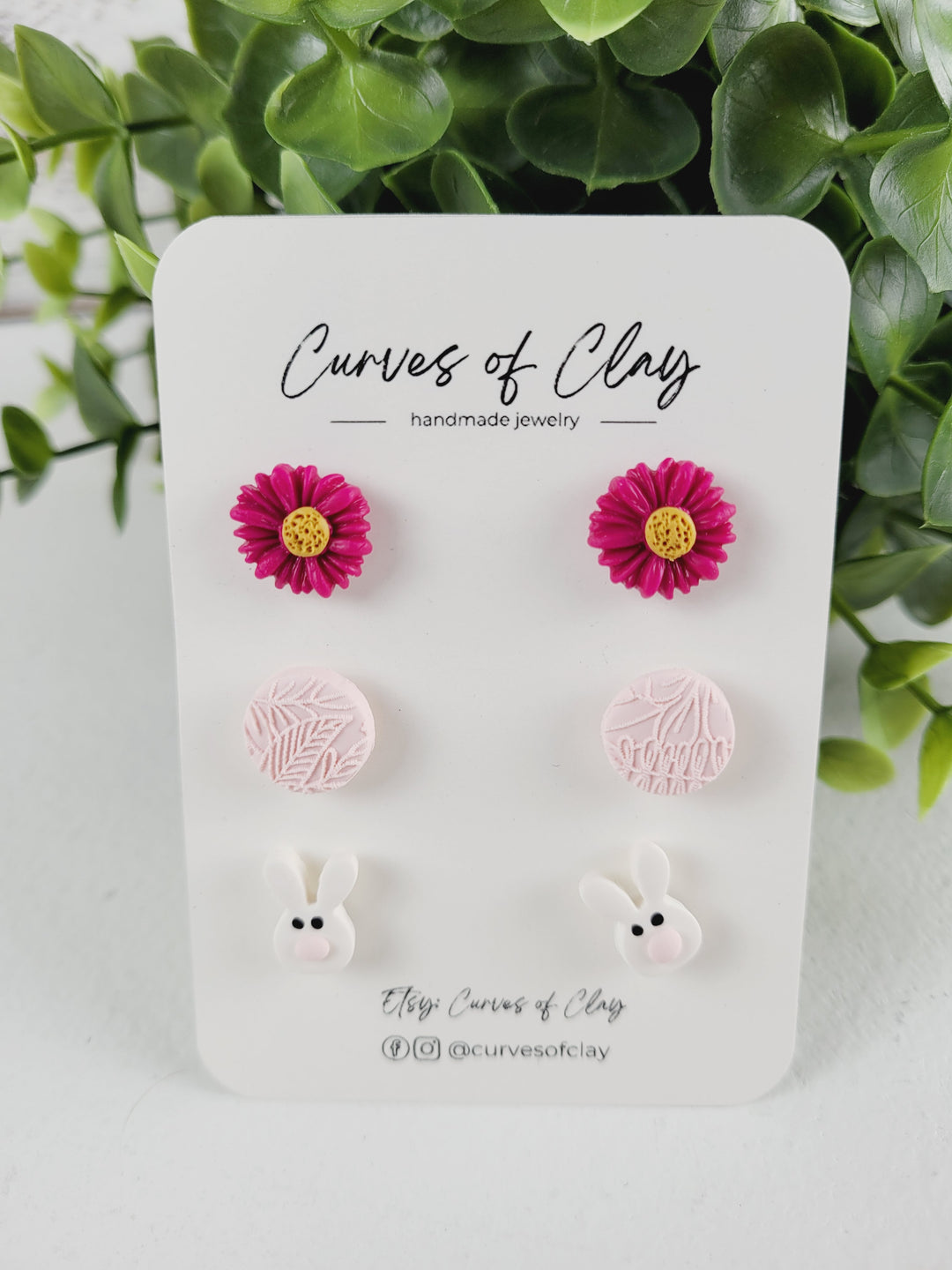 Curves of Clay, Everyday Stud Earrings 3 Pack