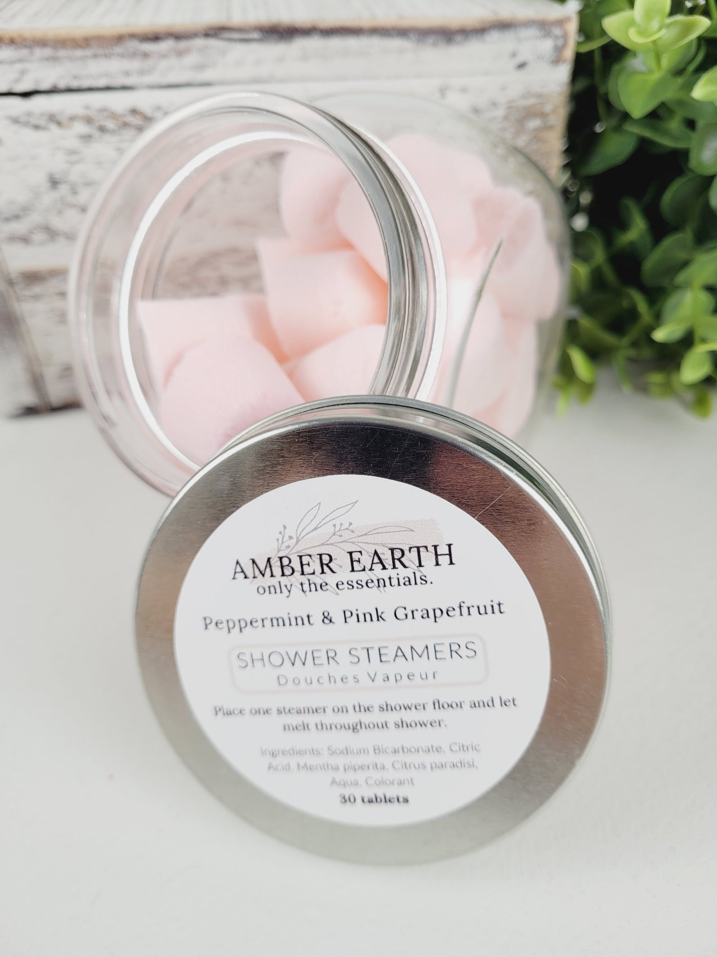 Amber Earth Essentials, Pink Grapefruit & Peppermint Shower Steamer Jars