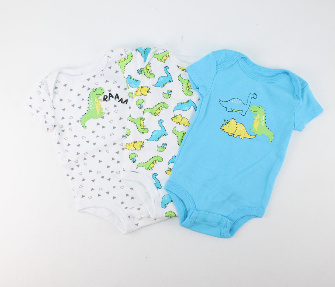 ROCOCO DINO 3 PACK ONESIES 3M EUC