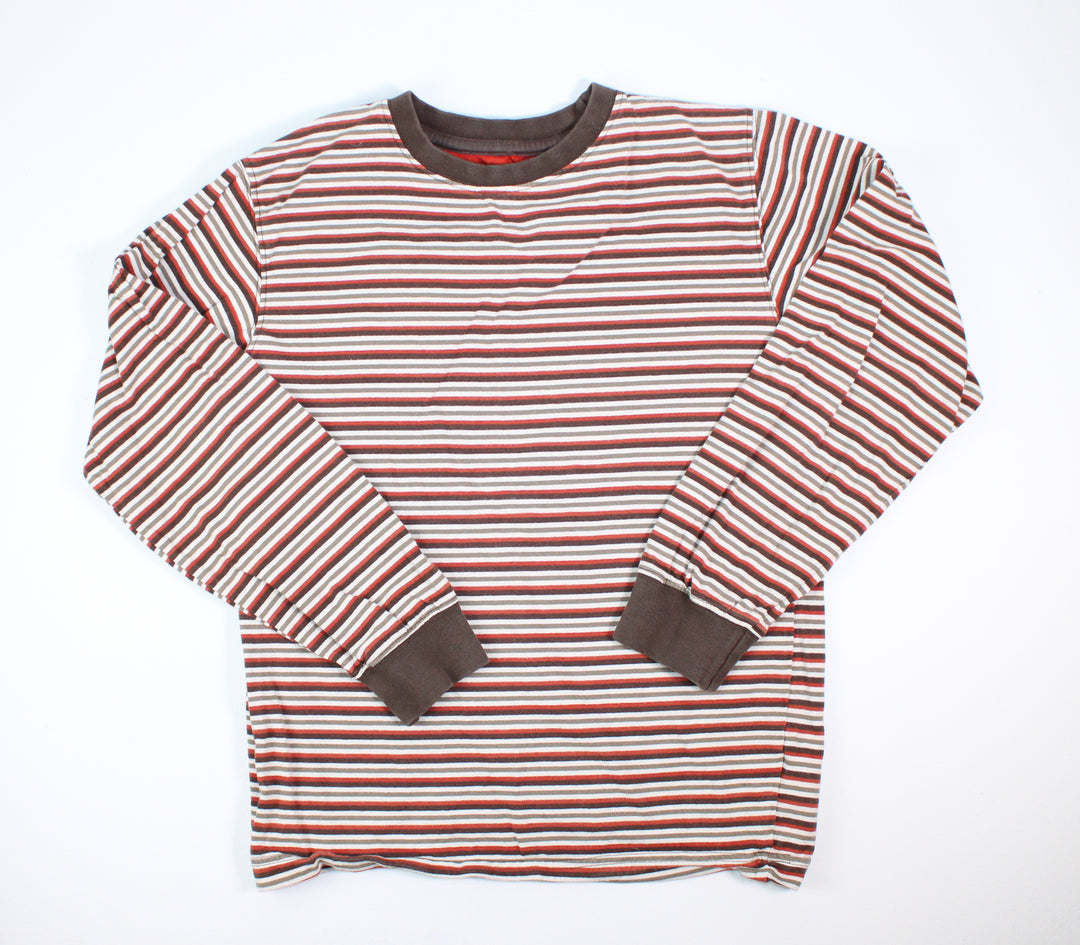 WOODLAND BROWN/RED STRIPED LS TOP 12Y VGUC
