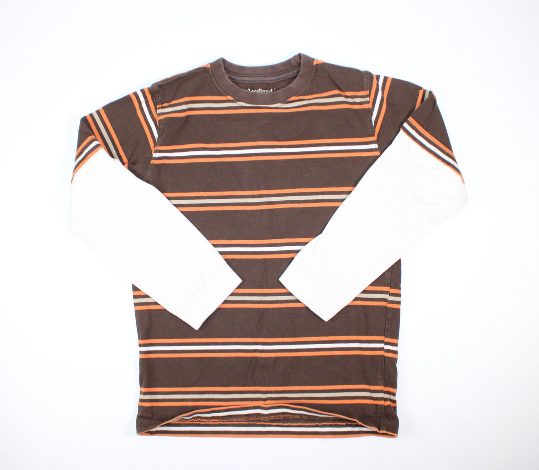 WOODLAND BROWN STRIPED TOP 8Y EUC