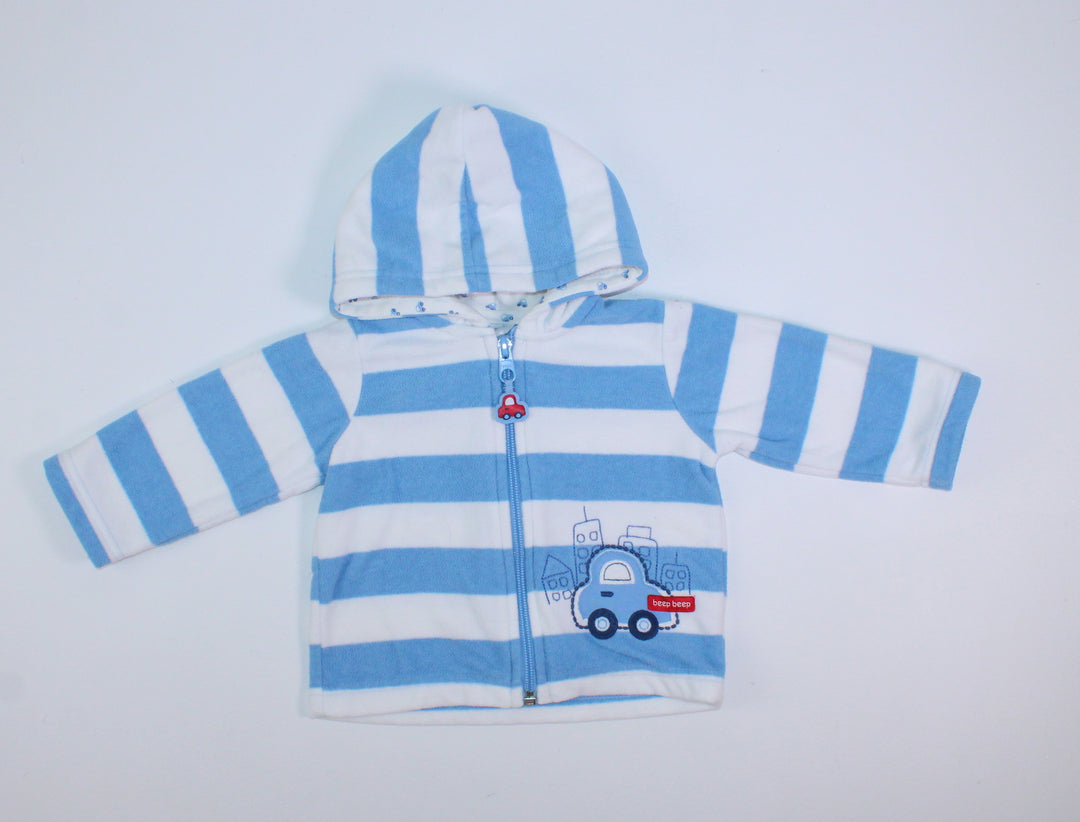 CARTERS BLUE & WHITE BEEP BEEP SWEATER 9M EUC