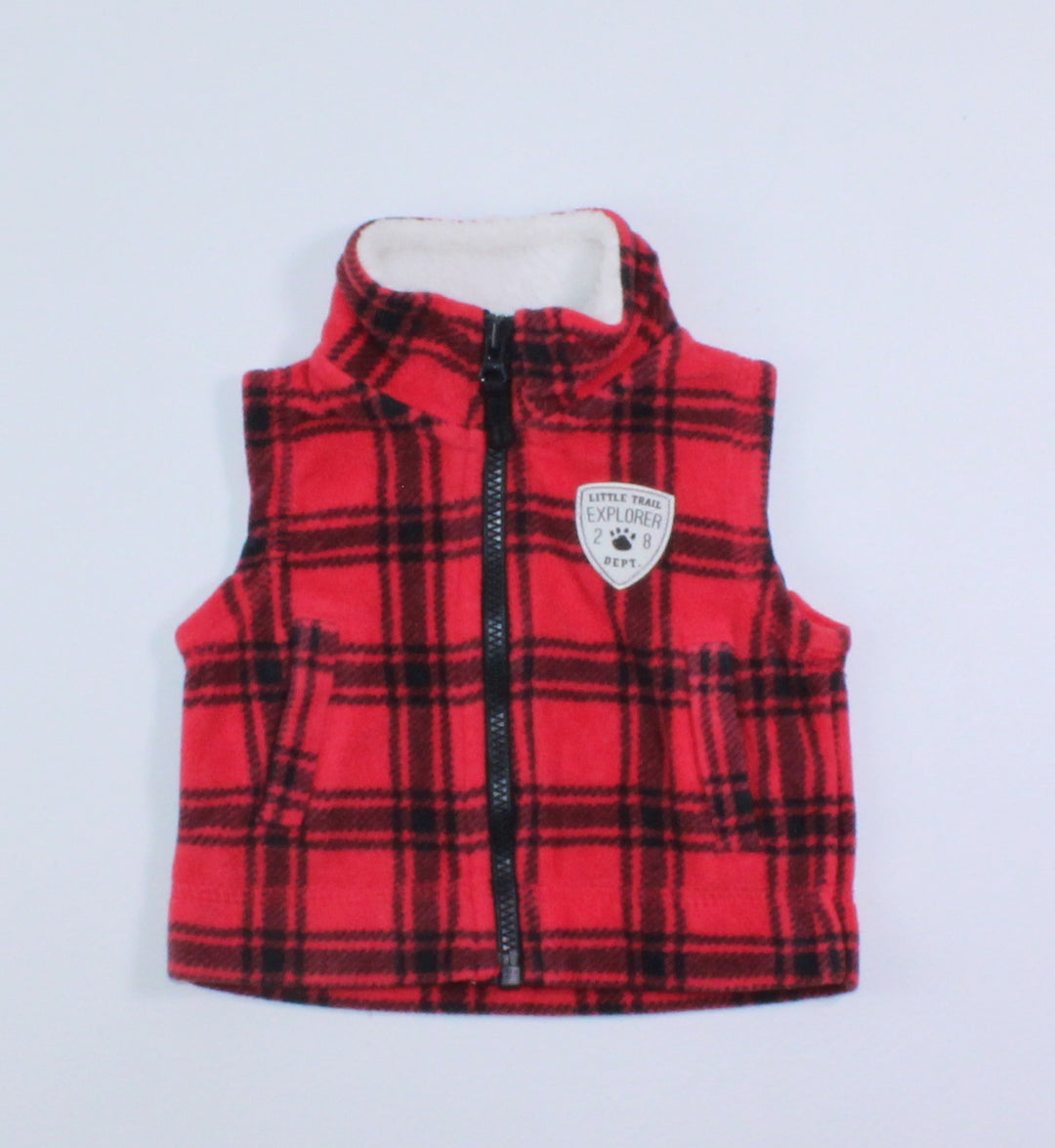 CARTERS RED PLAID VEST NB EUC