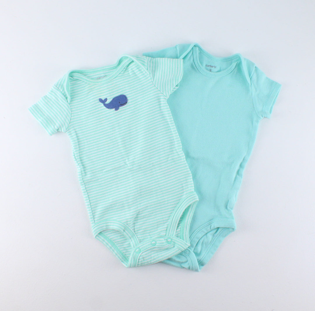 CARTERS 2 PACK WHALE ONESIES 3M EUC