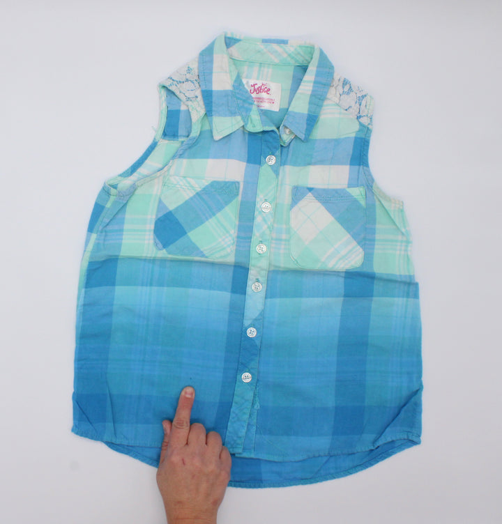 Justice Blue/Green Plaid Sleeveless Shirt 10Y PRE-LOVED PLAY
