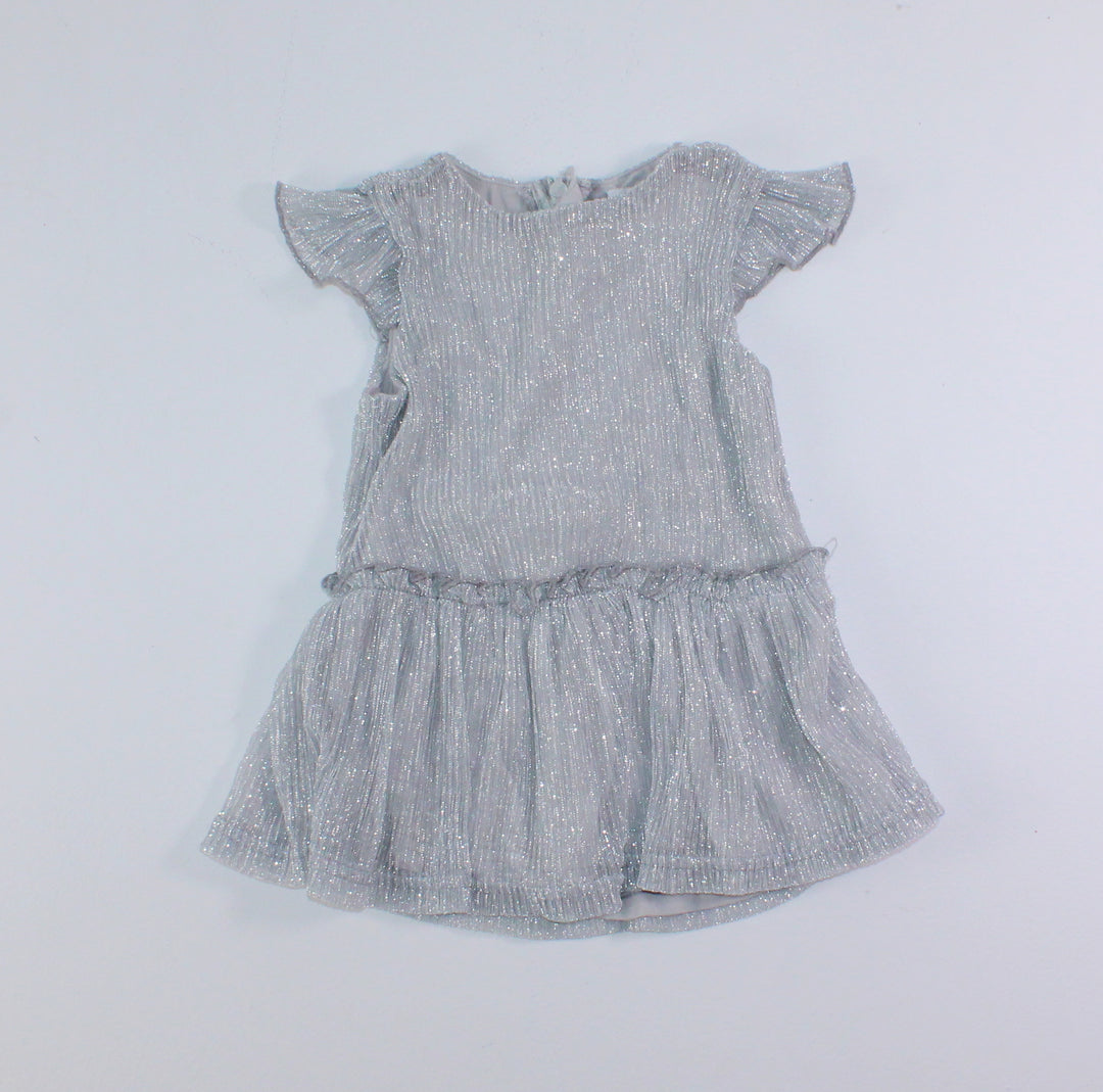 BABY CLUB METALLIC SILVER DRESS 6-12M EUC