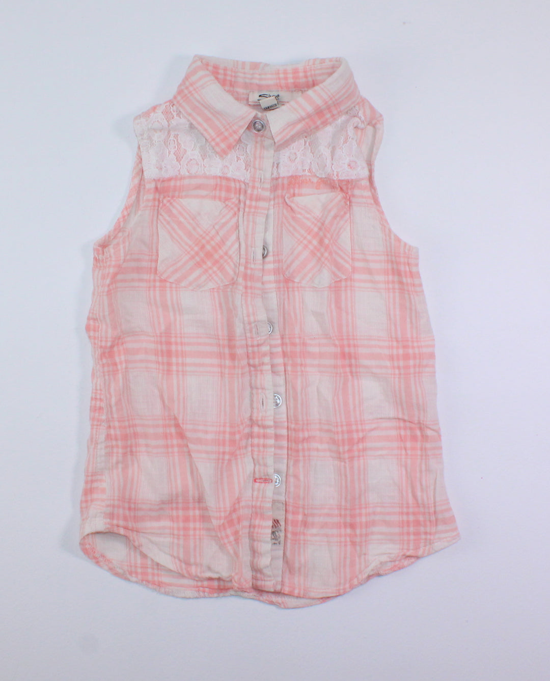 SILVER PLAID TOP 6Y EUC