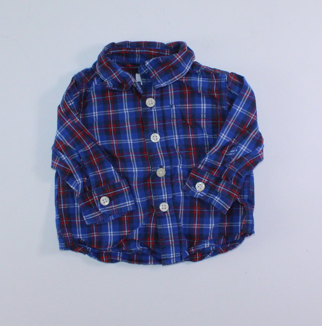 JOE FRESH PLAID TOP BLUE 3-6M EUC