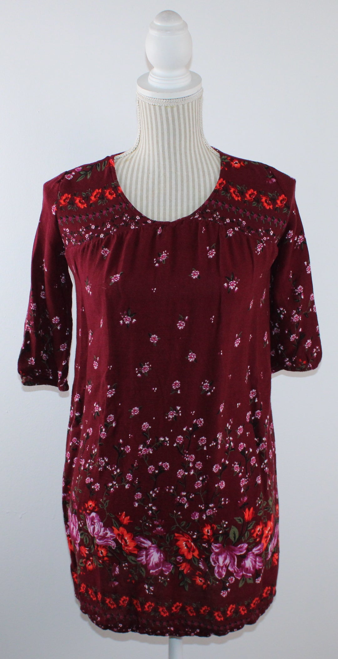 OLD NAVY BURGUNDY FLORAL DRESS GIRLS 10-12 EUC