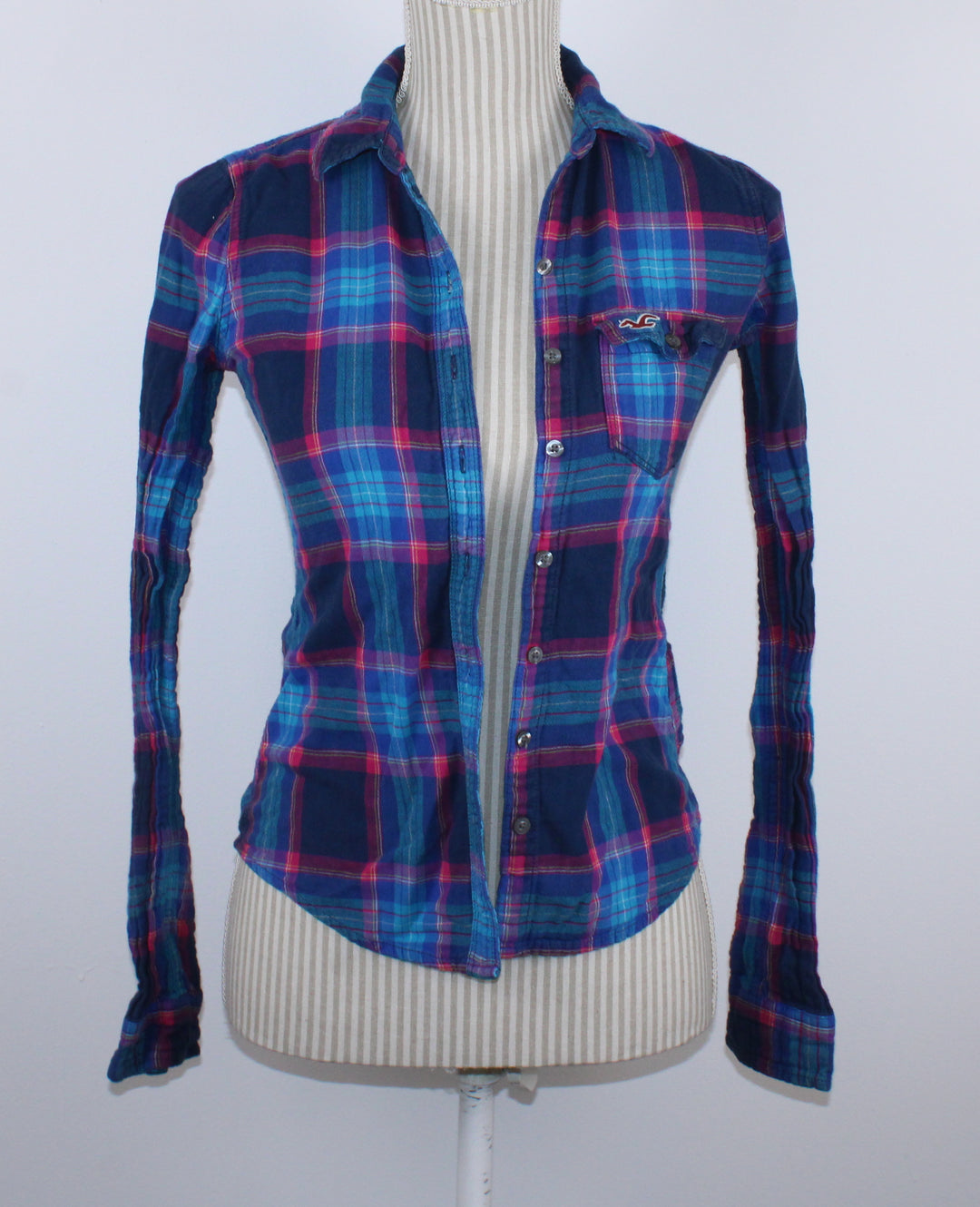 HOLLISTER PLAID TOP LADIES XS EUC